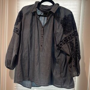 Nili Lotan Blouse with Bell Sleeves and Polo Collar